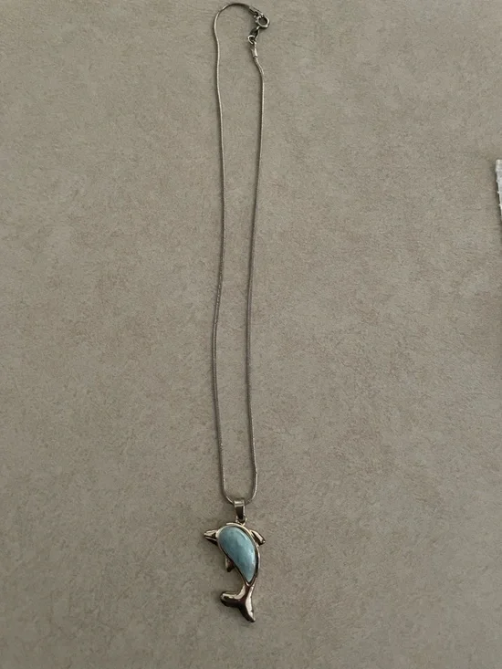 Silver Dolphin Pendant Necklace with Turquoise Inlay - Picture 5 of 5